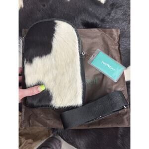 Trinity Ranch Cow Hide & Black Leather Sling Crossbody Bag Handbag Travel Strap